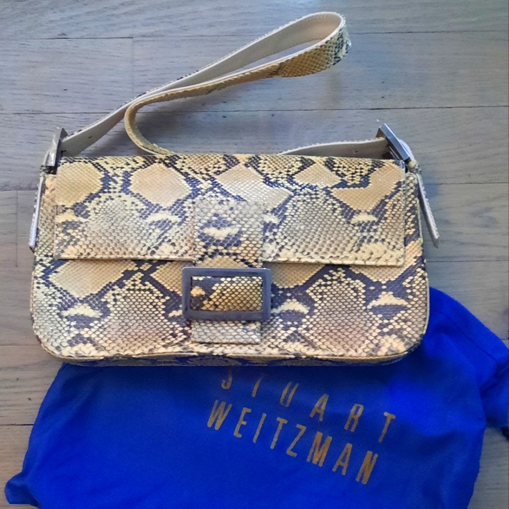 STEWART WEITZMAN SNAKESKIN SHOULDER PURSE BEIGE